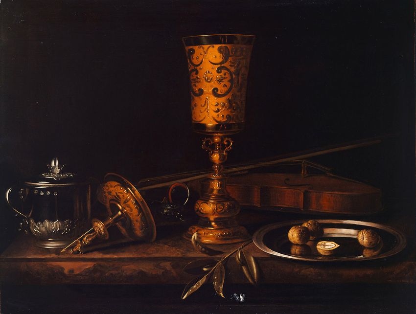 Vanitas Still-Life, vintage artwork by Pieter Gerritz. van Roestraten, 12x8" (A4) Poster