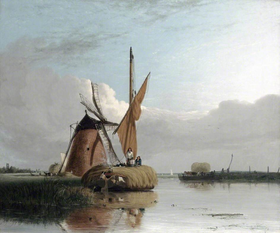 Barges on the Norfolk Broads, vintage artwork by Alfred Stannard, A3 (16x12") Poster Print