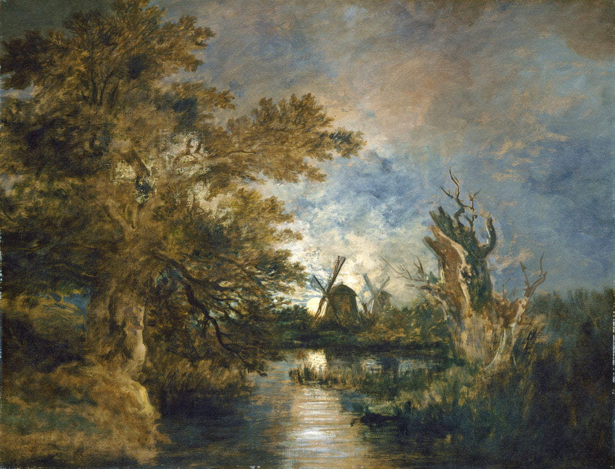 Moonlight on the Yare, vintage artwork by John Crome, 12x8" (A4) Poster