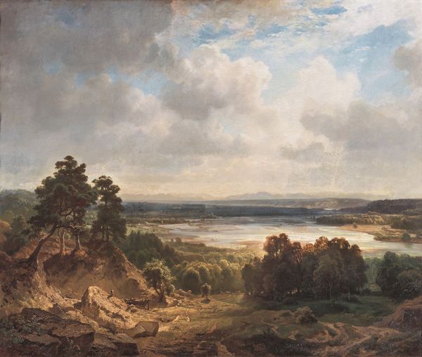 The Isarbett near Munich with a View of the Bavarian Alps, vintage artwork by Eduard Schleich, A3 (16x12") Poster Print