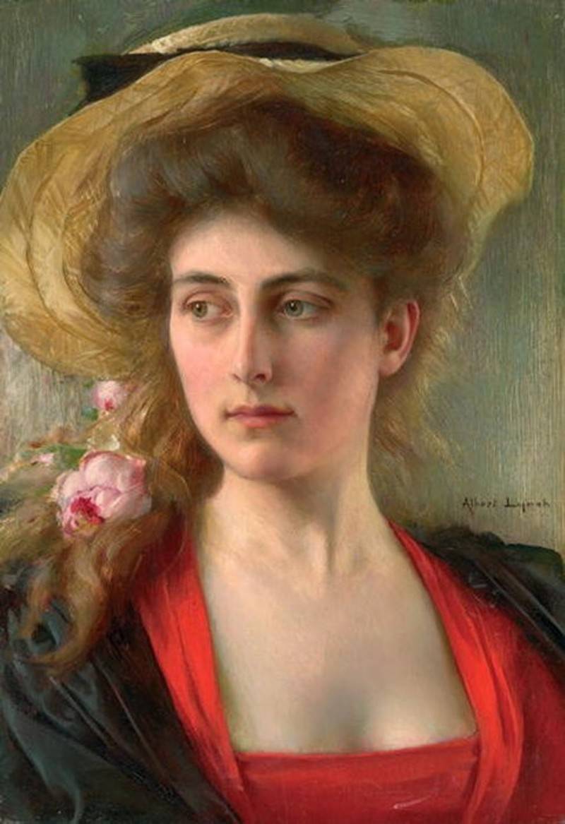 Peinture tête de femme, vintage artwork by Albert Lynch, 12x8" (A4) Poster