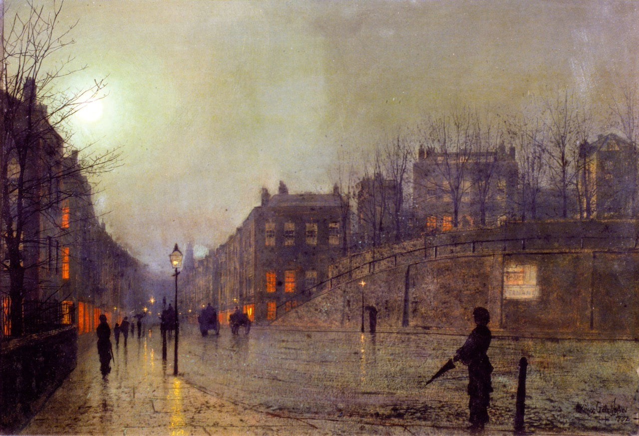 London, View of Heath Street by Night, vintage artwork by John Atkinson Grimshaw, 12x8" (A4) Poster