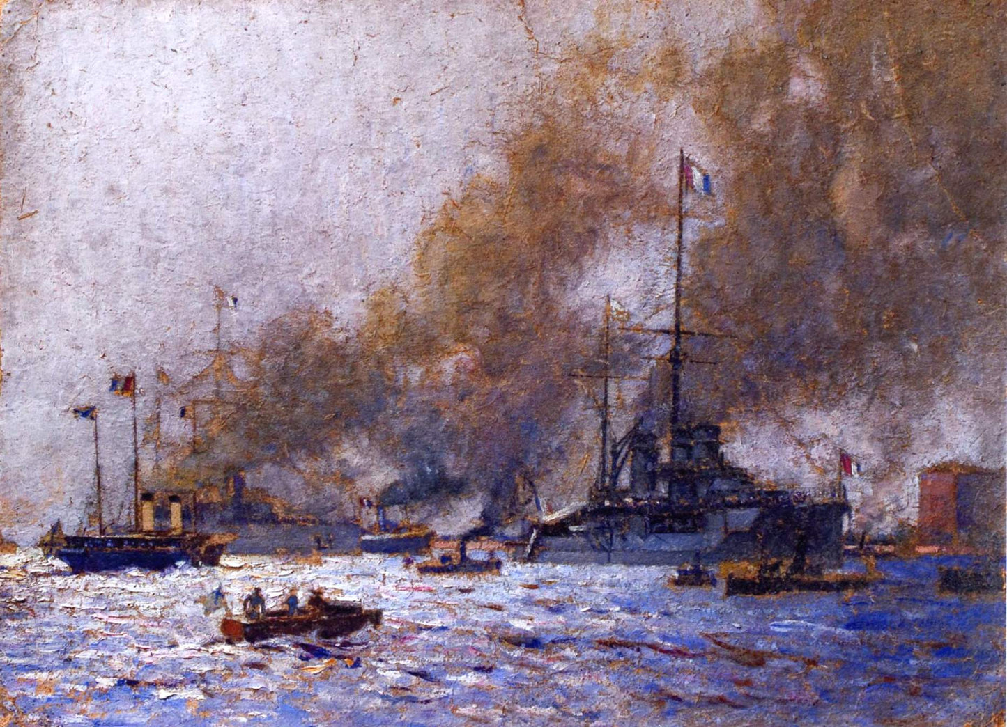 French Warships, vintage artwork by Mikhail Tkachenko, 12x8" (A4) Poster