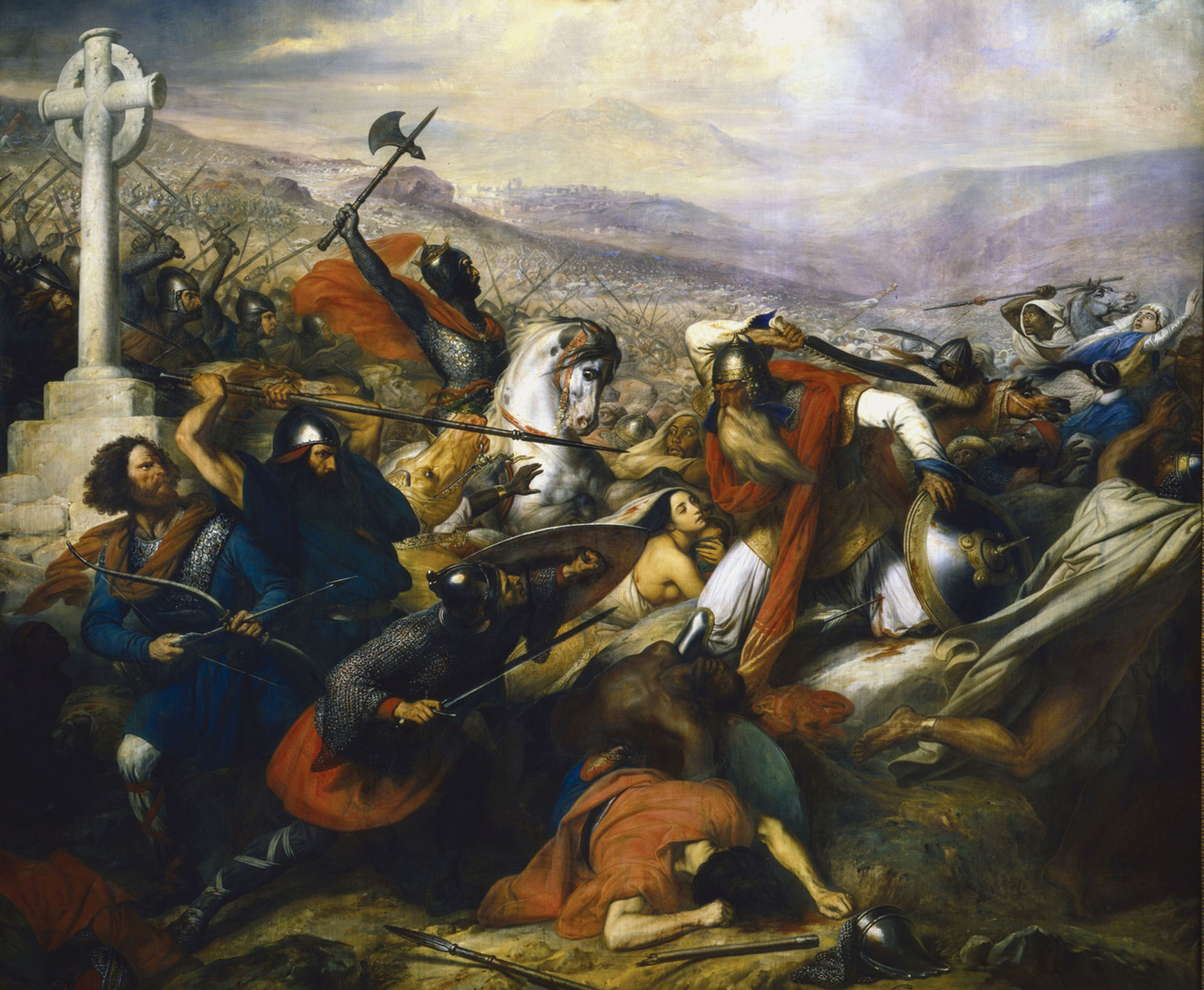 The Battle of Poitiers, October 732, vintage artwork by Baron Charles Steuben, 12x8" (A4) Poster