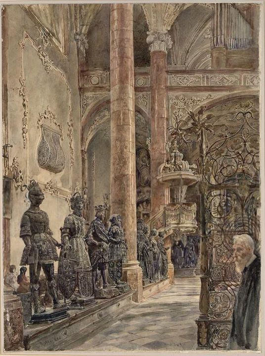 Das Innere der Hofkirche in Innsbruck, vintage artwork by Rudolf von Alt, A3 (16x12") Poster Print