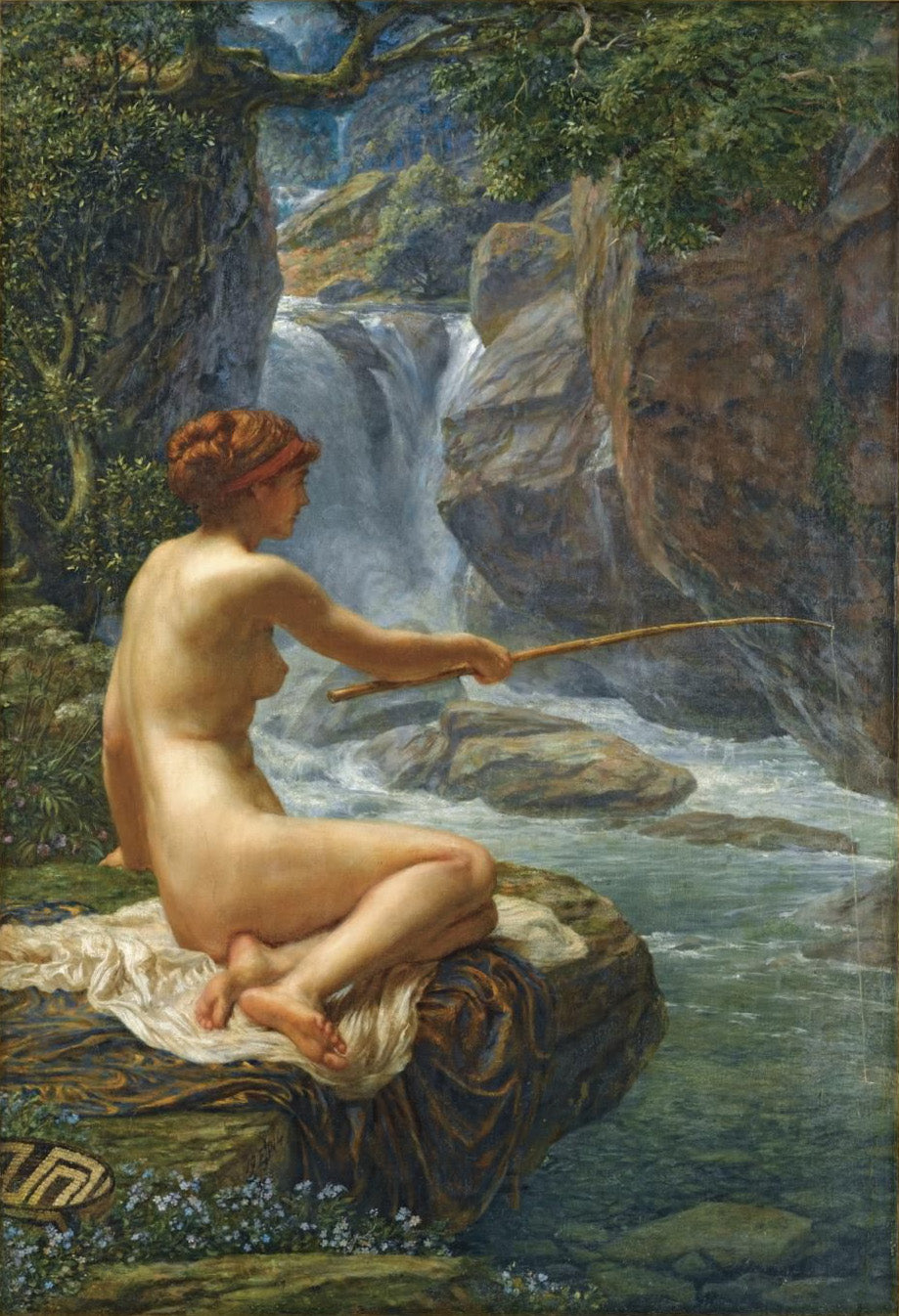 Fishing, the nymph of the stream, vintage artwork by Sir Edward John Poynter, 12x8" (A4) Poster
