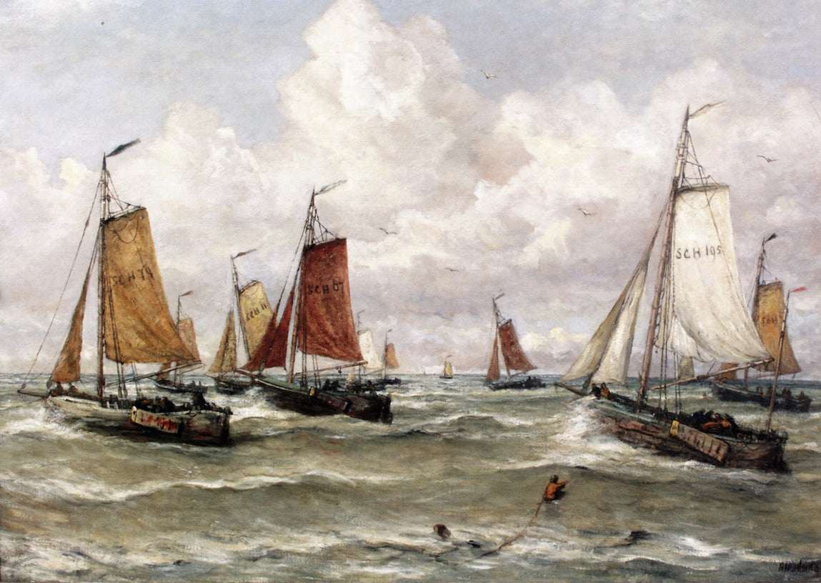 A Scheveningen Fishing Fleet, vintage artwork by Hendrik Willem Mesdag, 12x8" (A4) Poster