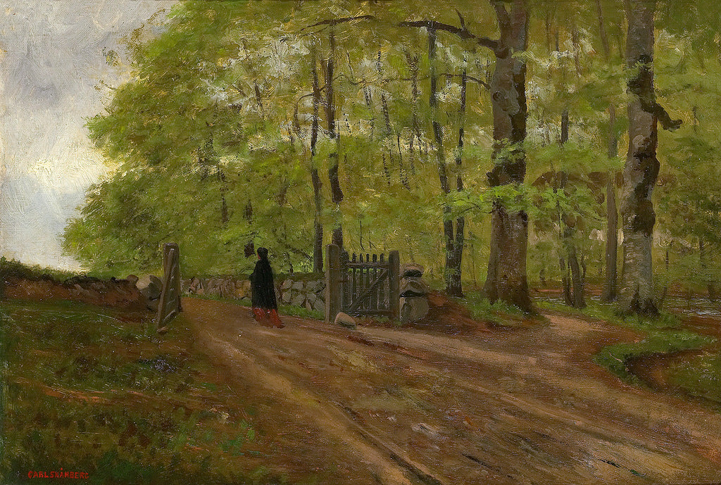 Forest landscape with woman, vintage artwork by Carl Skanberg, 12x8" (A4) Poster
