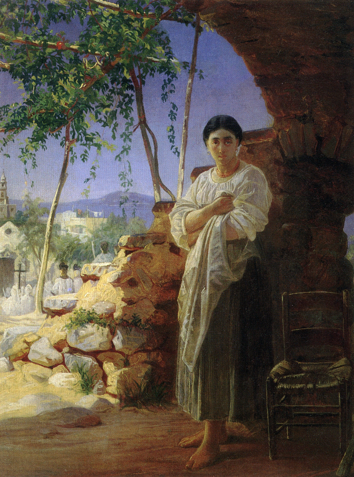 Mother at the Funeral of Her Child, vintage artwork by Nikolai Nikolaevich Ge, 12x8" (A4) Poster