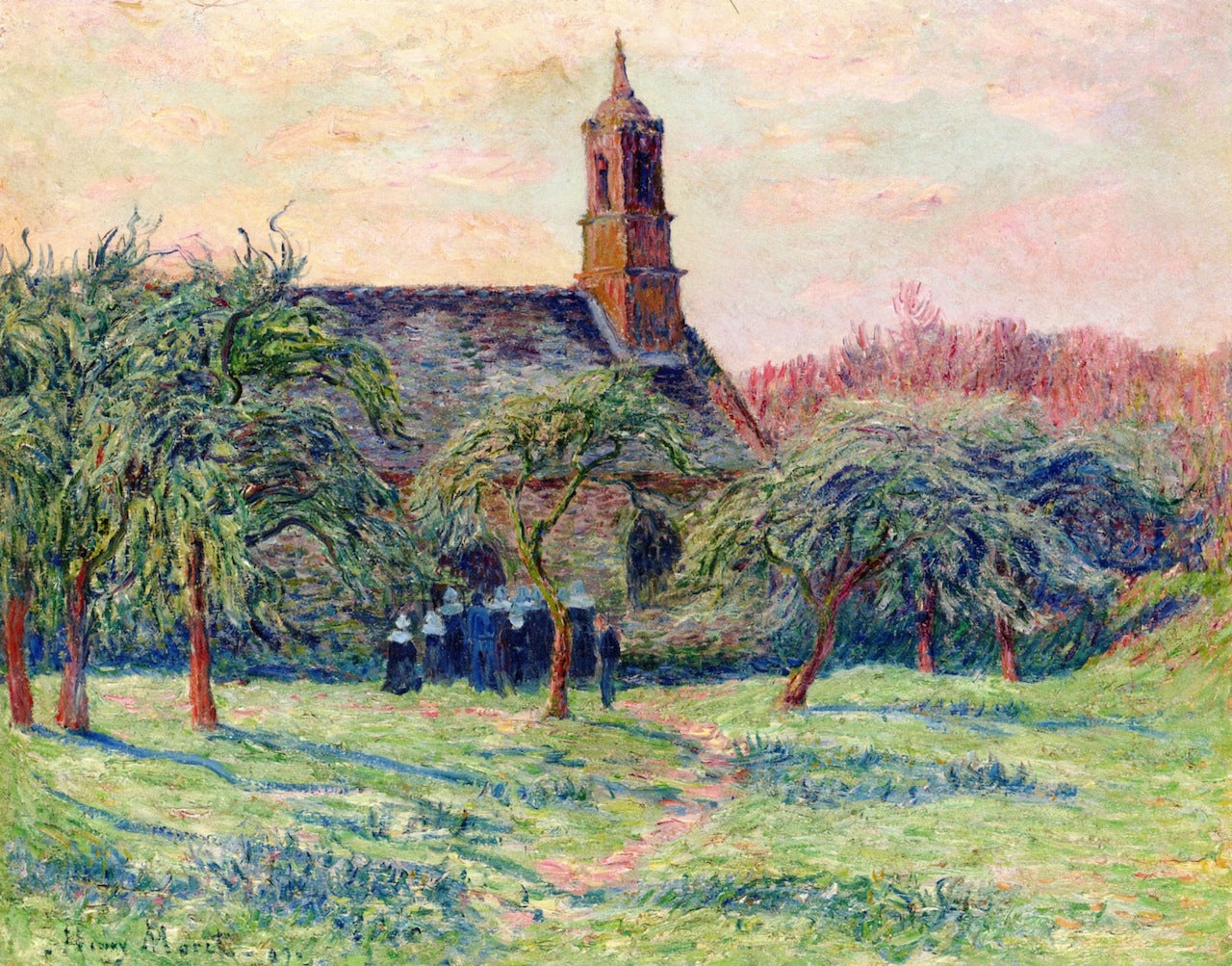 Church in Clohars, Pont-Aven, vintage artwork by Henry Moret, 12x8" (A4) Poster