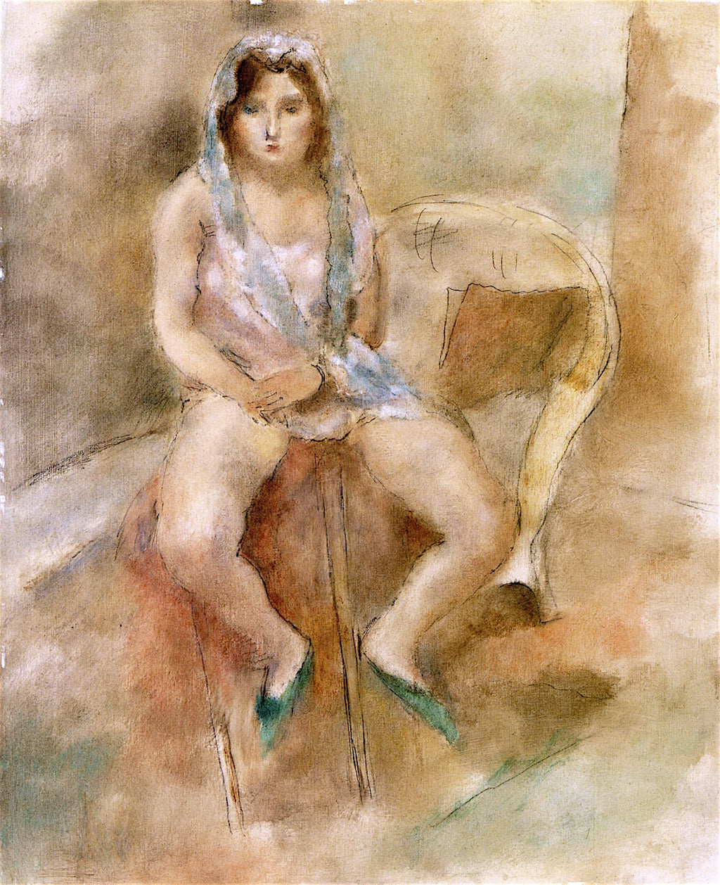 Girl in a Mantle, vintage artwork by Jules Pascin, 12x8" (A4) Poster