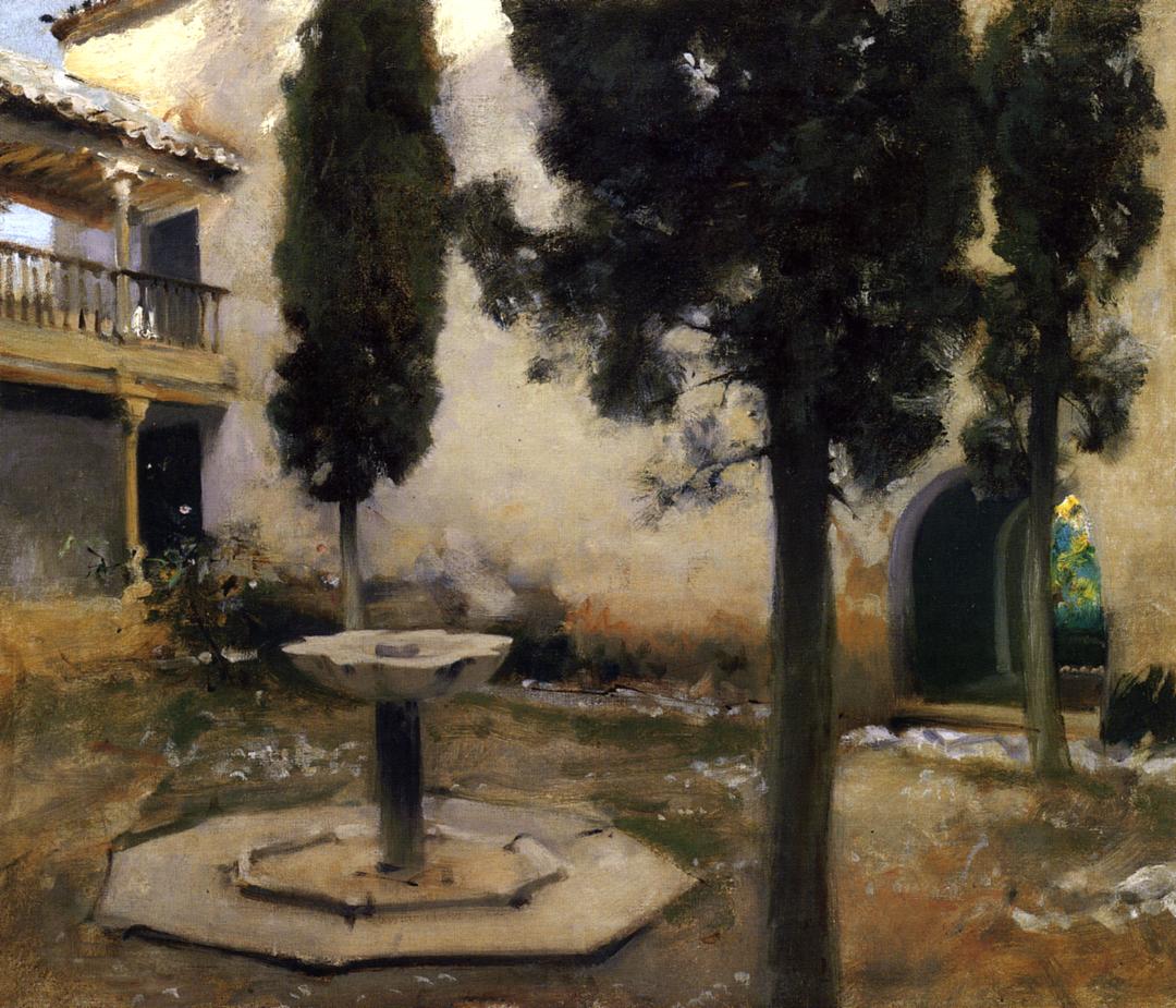 Alhambra, Patio de la Reja, vintage artwork by John Singer Sargent, 12x8" (A4) Poster