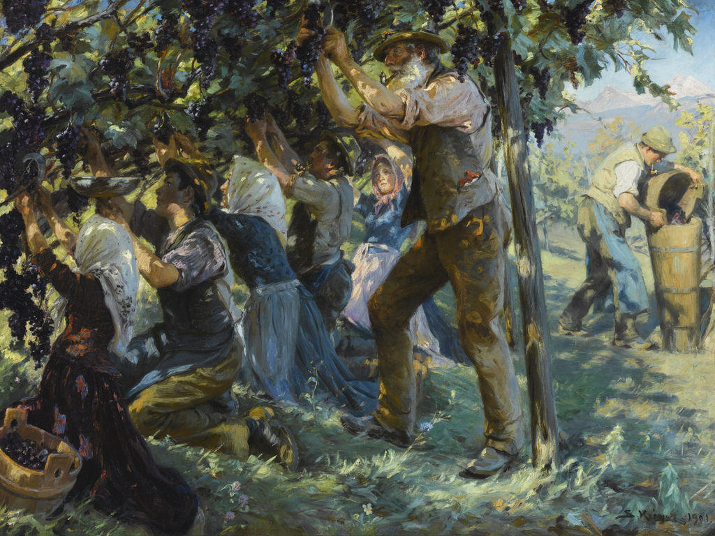 Wine Harvest in the Tyrol, vintage artwork by Peder Severin Kroyer, 12x8" (A4) Poster
