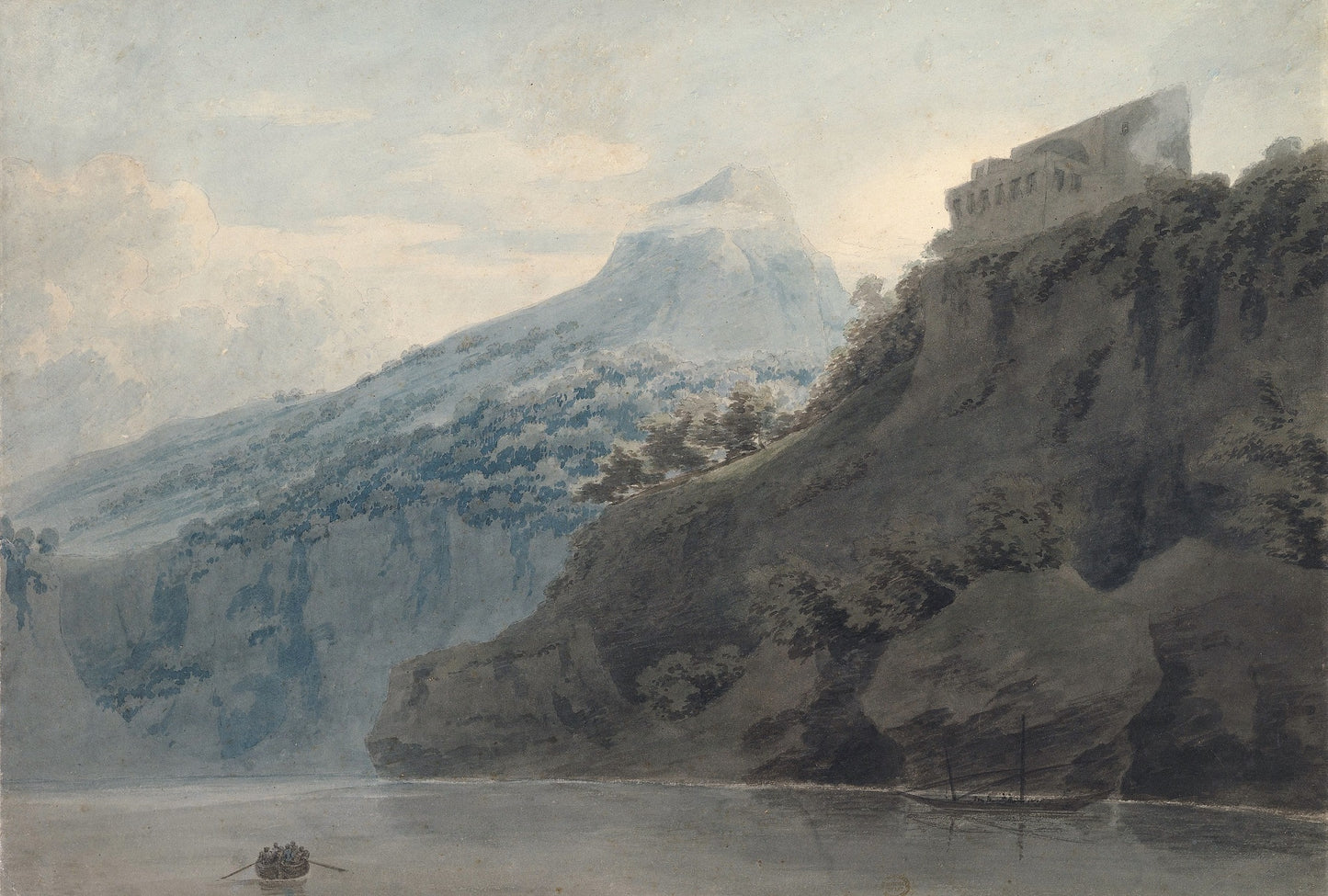 On the Gulf of Salerno near Vietri, vintage artwork by John Robert Cozens, 12x8" (A4) Poster