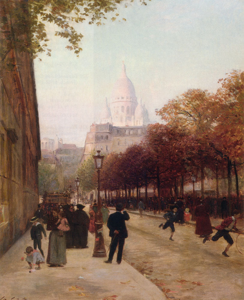 Place D'Anvers Et Le Sacre Coeur, Paris, vintage artwork by Victor Gabriel Gilbert, 12x8" (A4) Poster