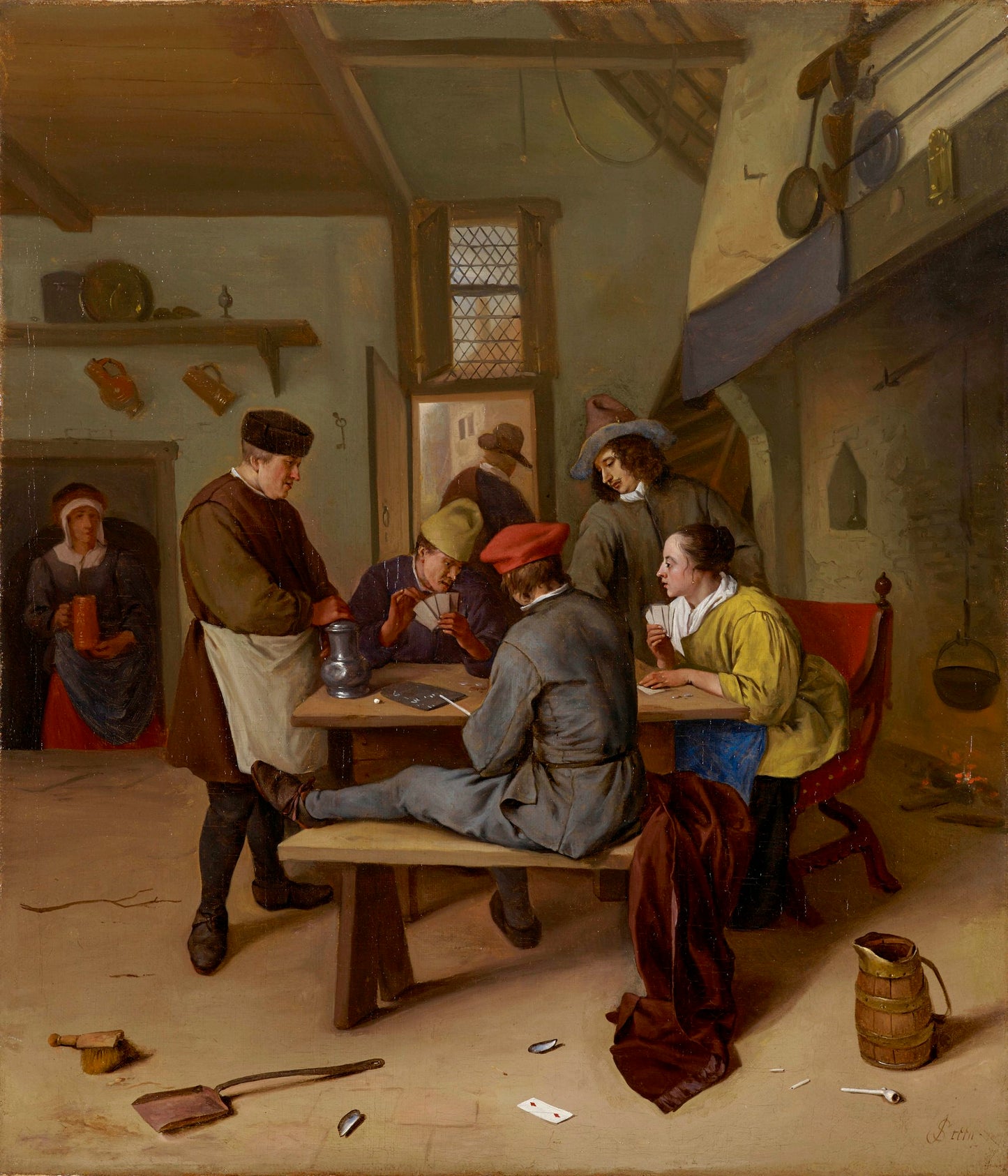 Cardplayers in a Tavern, vintage artwork by Jan Havicksz. Steen, 12x8" (A4) Poster