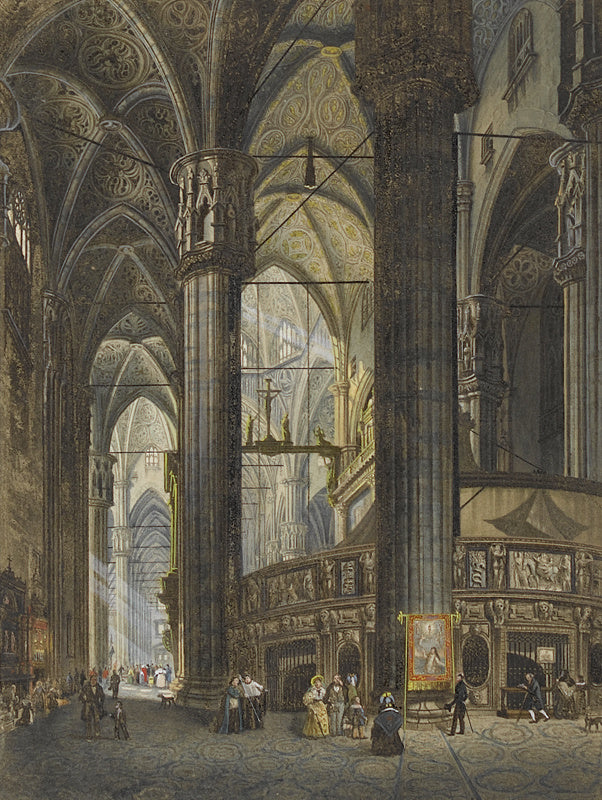 Interior View of Milan Cathedral, vintage artwork by Giovanni Migliara, 12x8" (A4) Poster