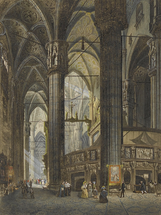 Interior View of Milan Cathedral, vintage artwork by Giovanni Migliara, 12x8" (A4) Poster