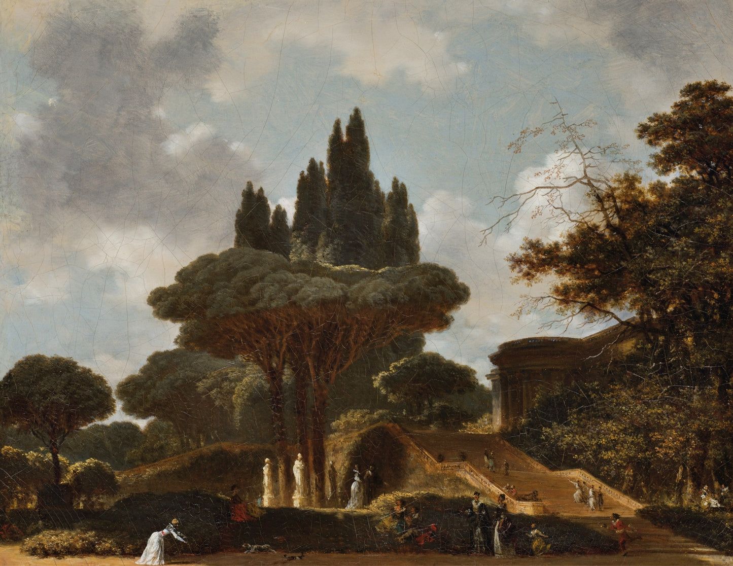 Italian Landscape with Stairs, vintage artwork by Jean-Honore Fragonard, 12x8" (A4) Poster