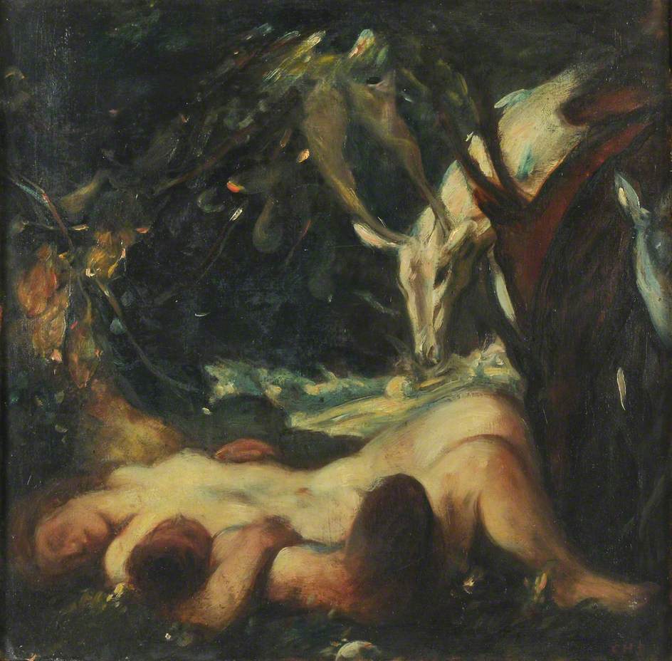Study for 'The Sleeping Wood Nymph', vintage artwork by Charles Haslewood Shannon, 12x8" (A4) Poster