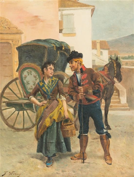 The Flirtation, vintage artwork by Jules Worms, 12x8" (A4) Poster
