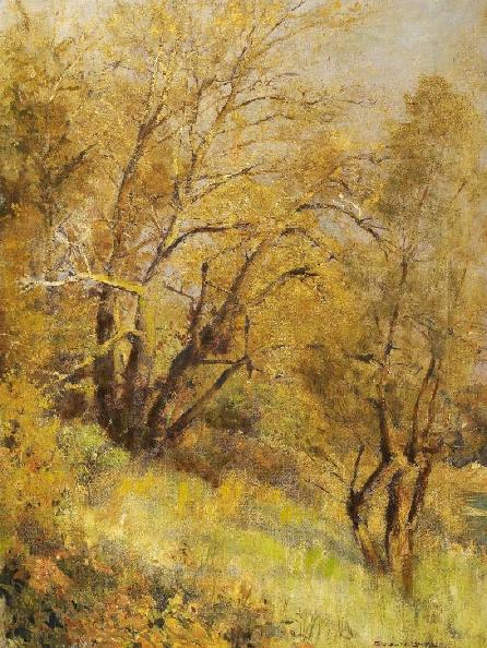 Group of Trees at the Pond (Baumgruppe am Weiher), vintage artwork by Eugen Felix Prosper Bracht, 12x8" (A4) Poster