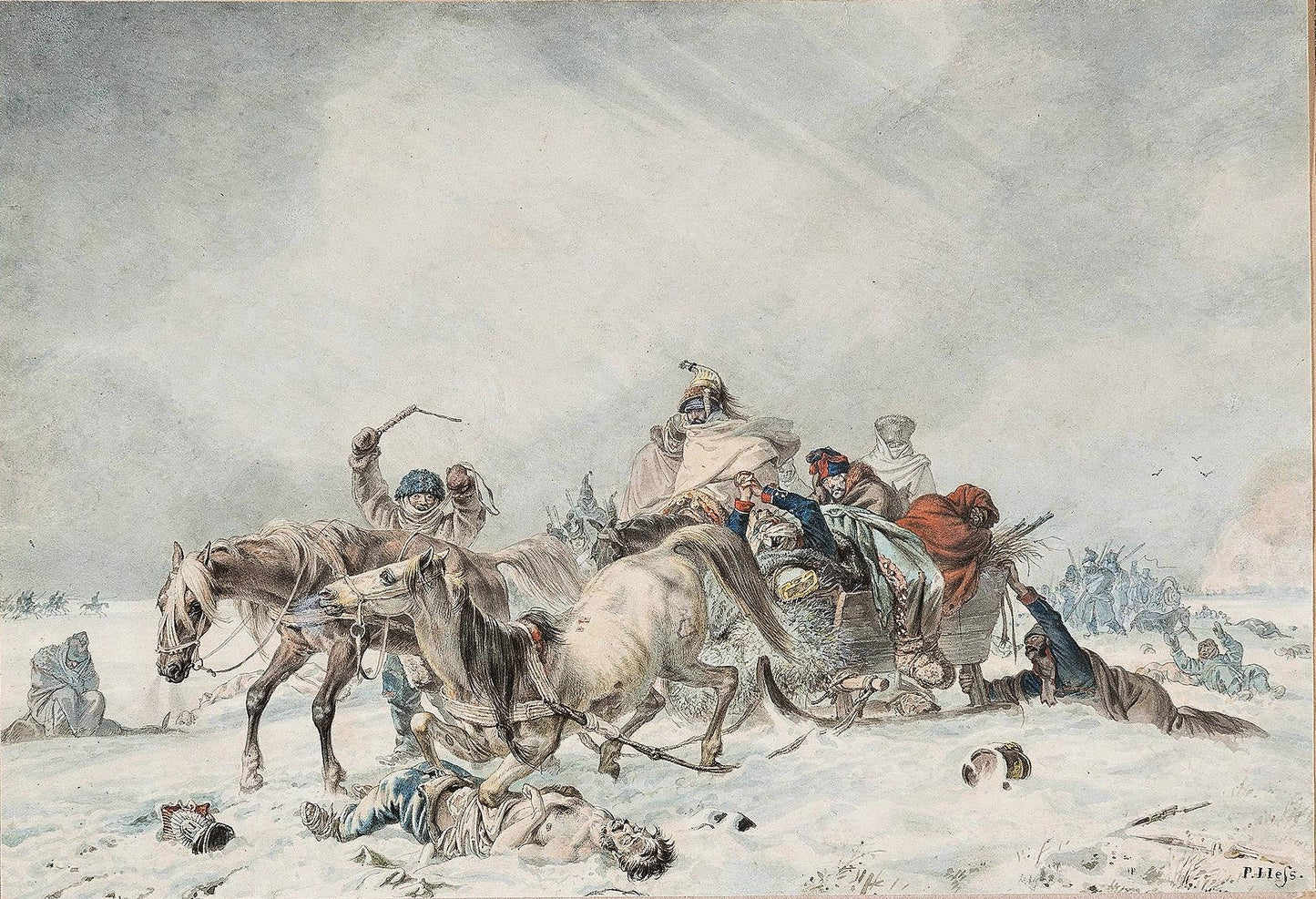 Flight of the French from Russia in 1812, vintage artwork by Peter von Hess, 12x8" (A4) Poster