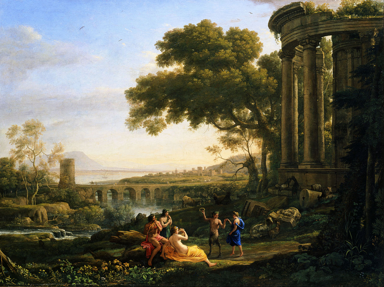 Landscape with Nymph and Satyr Dancing, vintage artwork by Claude Lorrain, 12x8" (A4) Poster