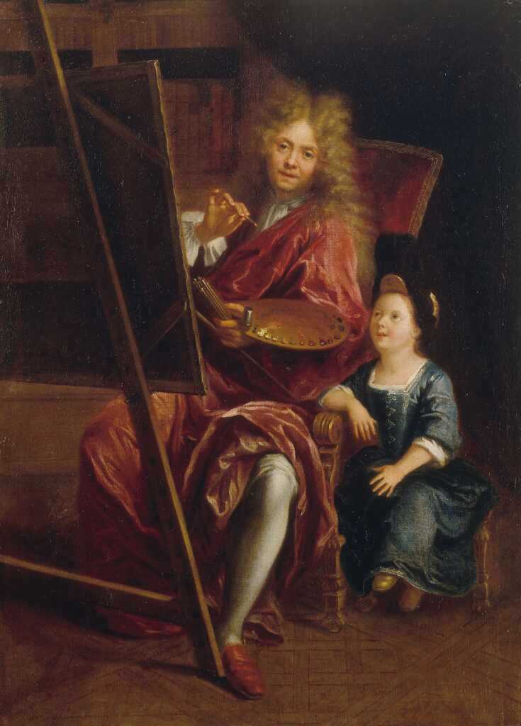 Self Portrait with his Son Charles-Antoine, vintage artwork by Antoine Coypel II, 12x8" (A4) Poster