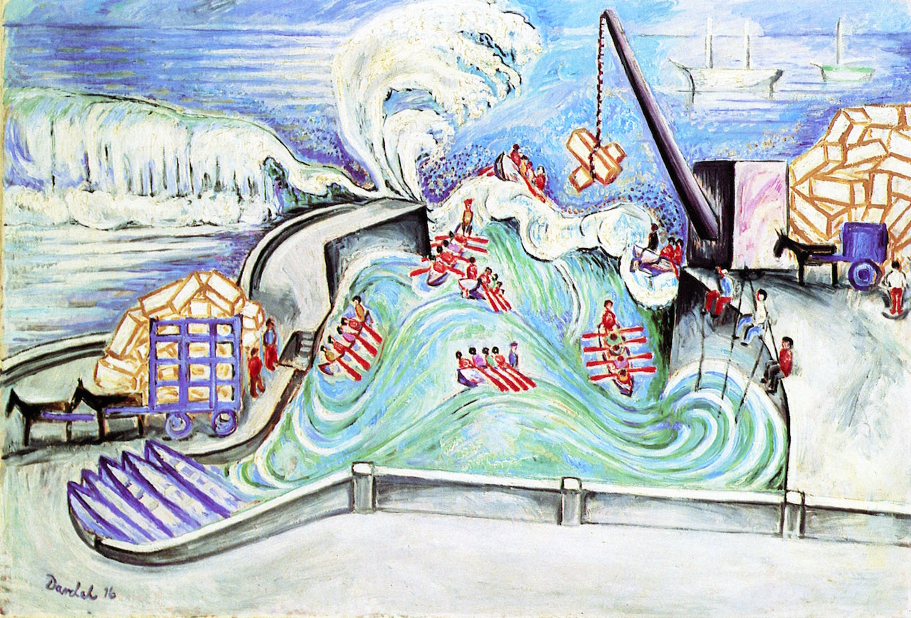 Harbor on the Atlantic Ocean, vintage artwork by Nils Dardel, 12x8" (A4) Poster