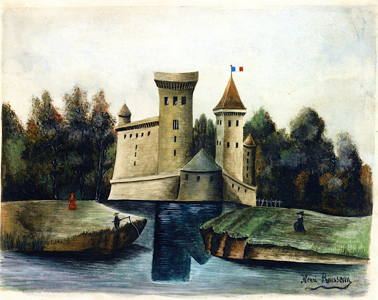 Landscape with Château, vintage artwork by Henri Rousseau, 12x8" (A4) Poster