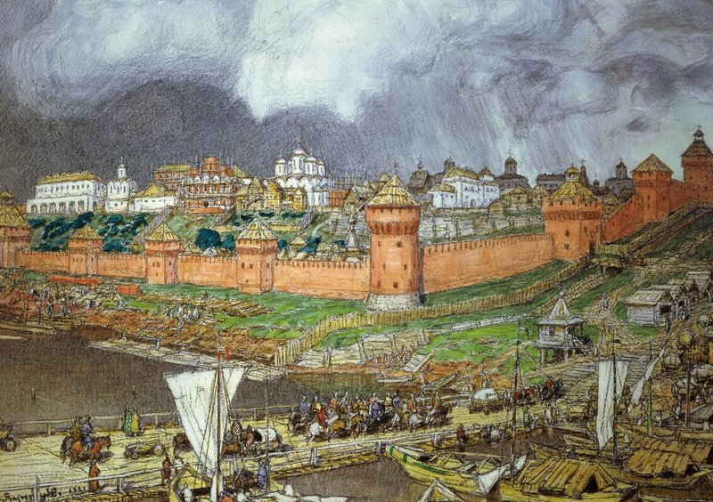 The Moscow Kremlin under Ivan III, vintage artwork by Apollinari Vasnetsov, 12x8" (A4) Poster