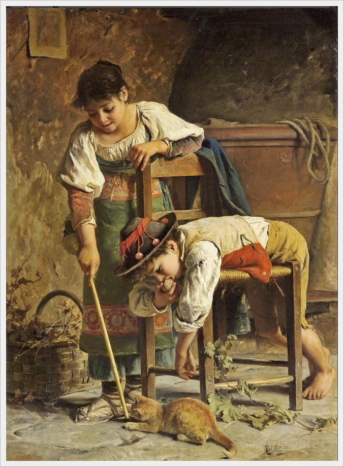 Deux petits ciociari, vintage artwork by Luigi Bechi, 12x8" (A4) Poster