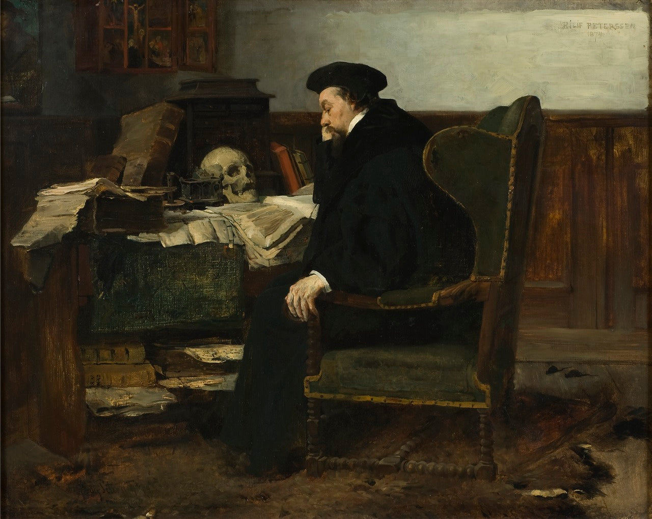 Absorbed in his Studies, vintage artwork by Eilif Peterssen, 12x8" (A4) Poster