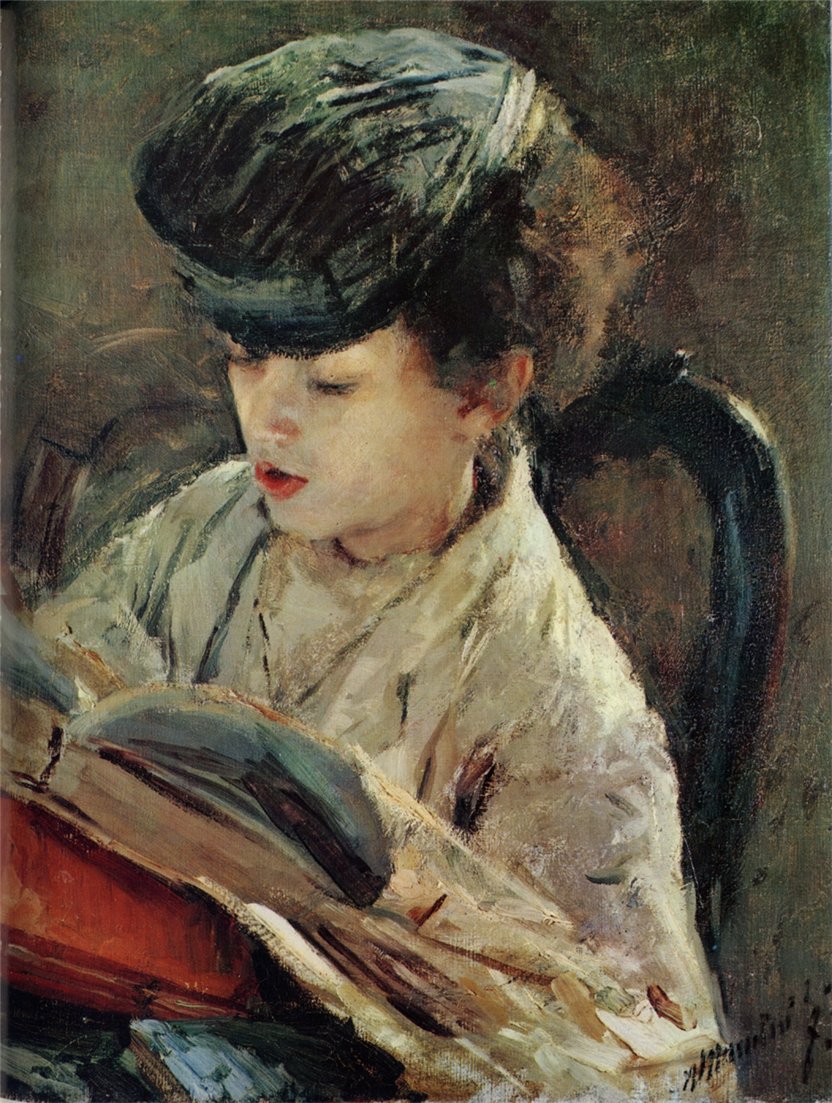 Child Reading, vintage artwork by Antonio Mancini, 12x8" (A4) Poster