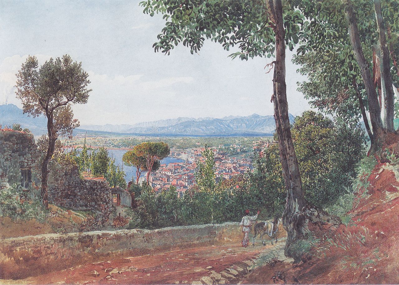 Castellammare on the Gulf of Naples, vintage artwork by Rudolf von Alt, A3 (16x12") Poster Print