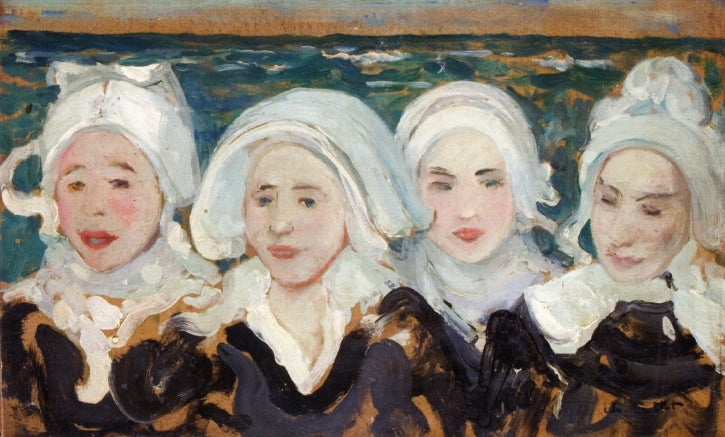 Four Breton Women at the Seashore, vintage artwork by Charles Cottet, 12x8" (A4) Poster