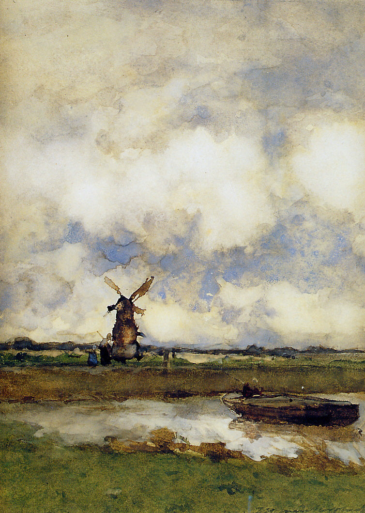 Man in a boat in a canal, vintage artwork by Johan Hendrik Weissenbruch, 12x8" (A4) Poster