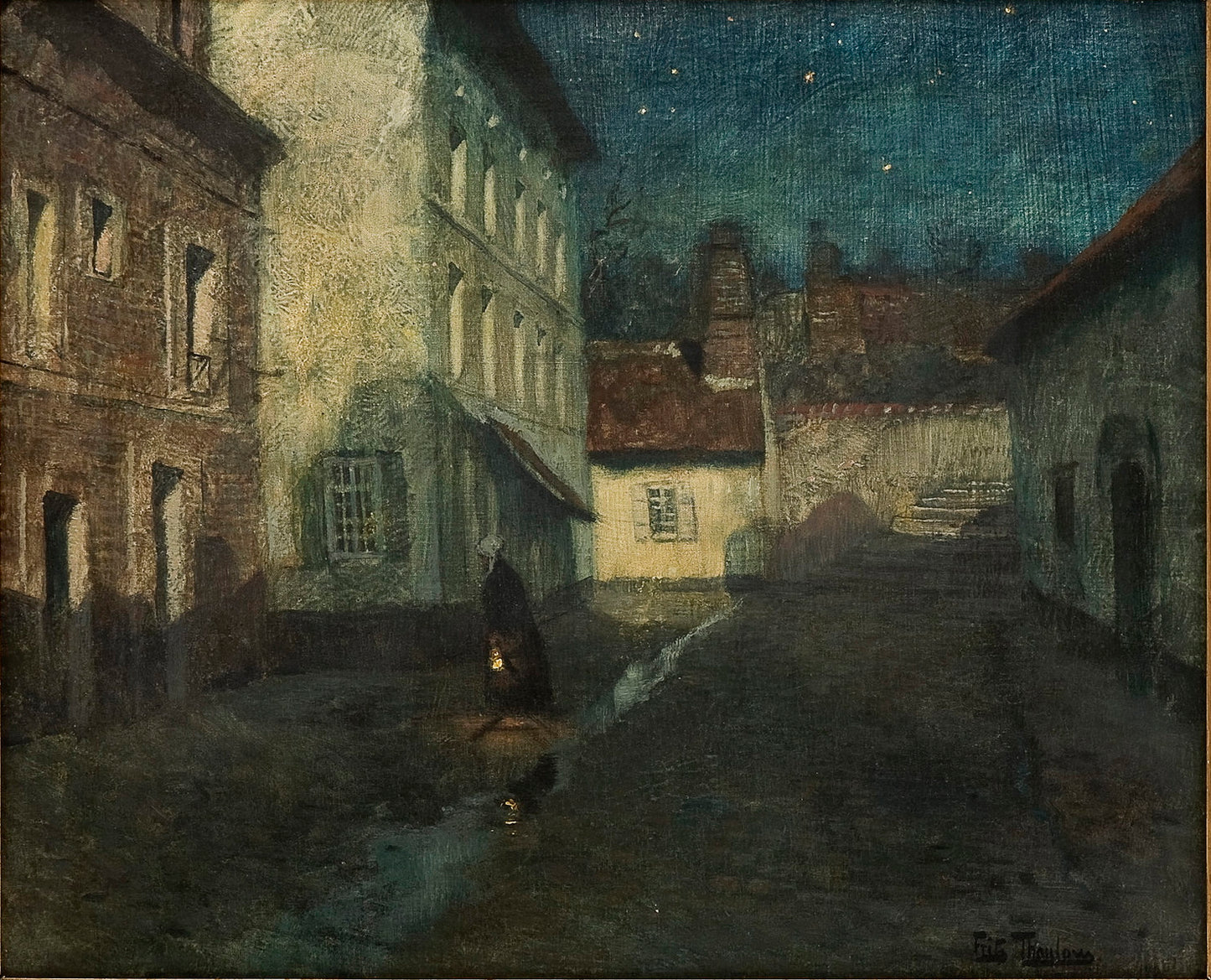 Night in Dieppe, vintage artwork by Fritz Thaulow, 12x8" (A4) Poster