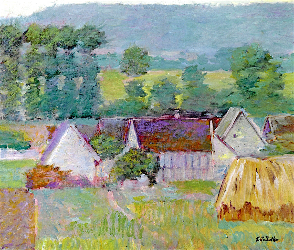 Farmhouses in Autumn, Giverny by Theodore Earl Butler,A3(16x12")Poster