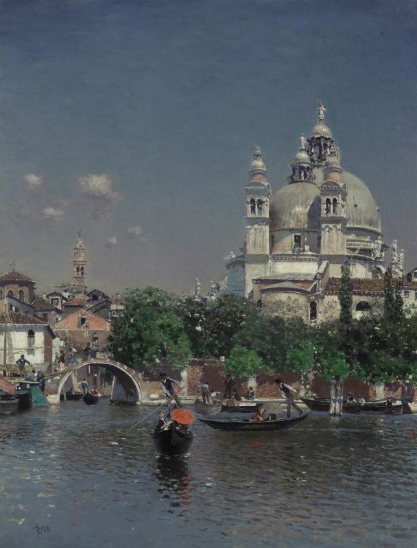 Venetian Lagoon Near Church of Santa Maria della Salute, vintage artwork by Martin Rico y Ortega, 12x8" (A4) Poster