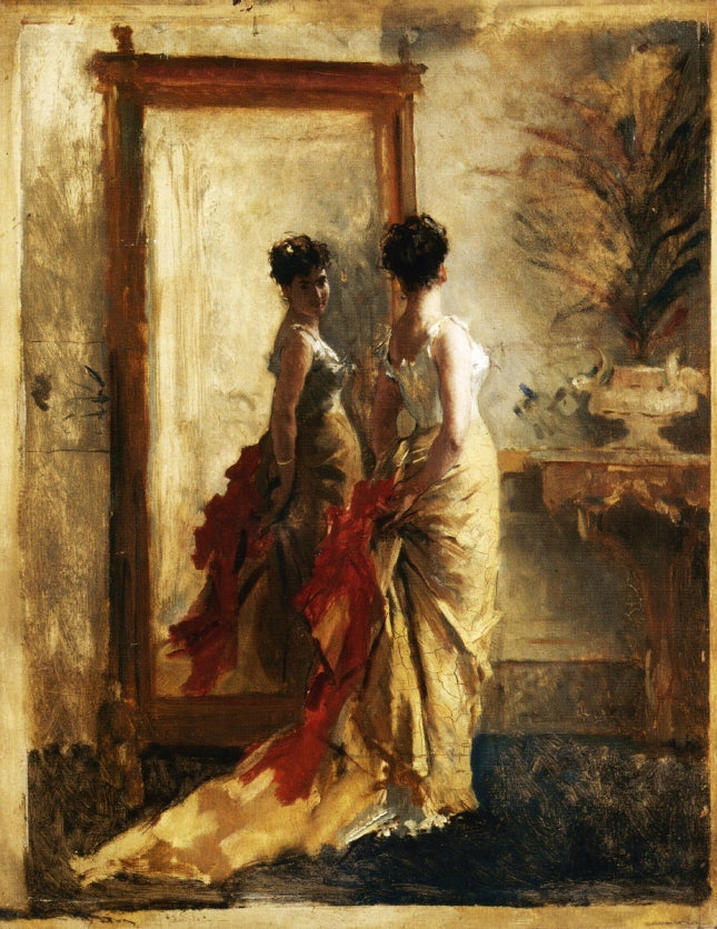 Woman in front of a Mirror, vintage artwork by Mose Bianchi, 12x8" (A4) Poster