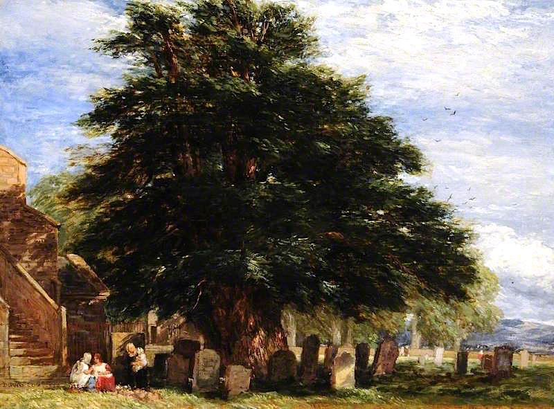 Darley Churchyard, Derby shire, vintage artwork by David Cox, 12x8" (A4) Poster