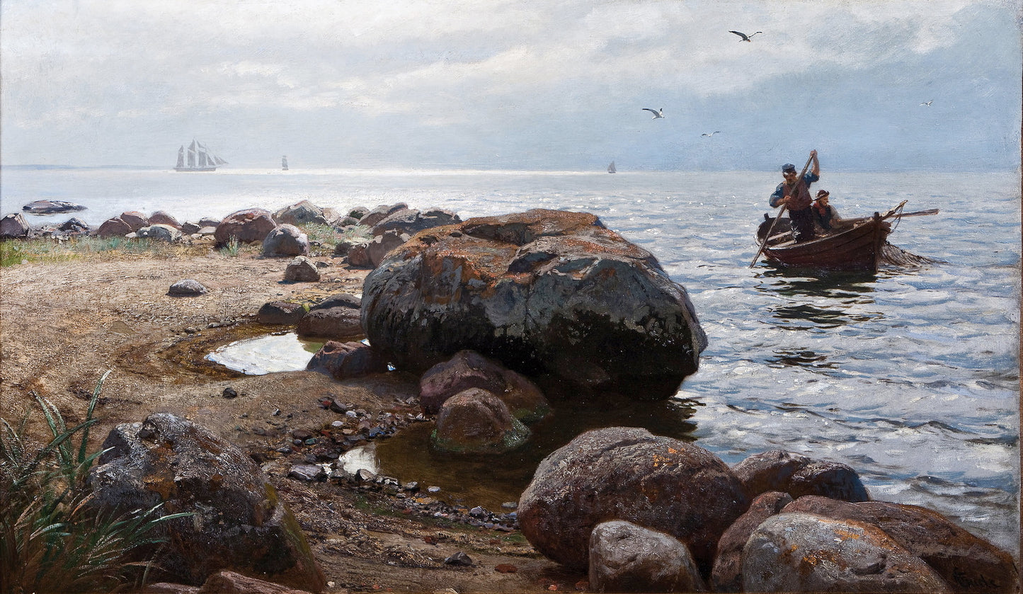 Beach Stones, vintage artwork by Hans Gude, 12x8" (A4) Poster