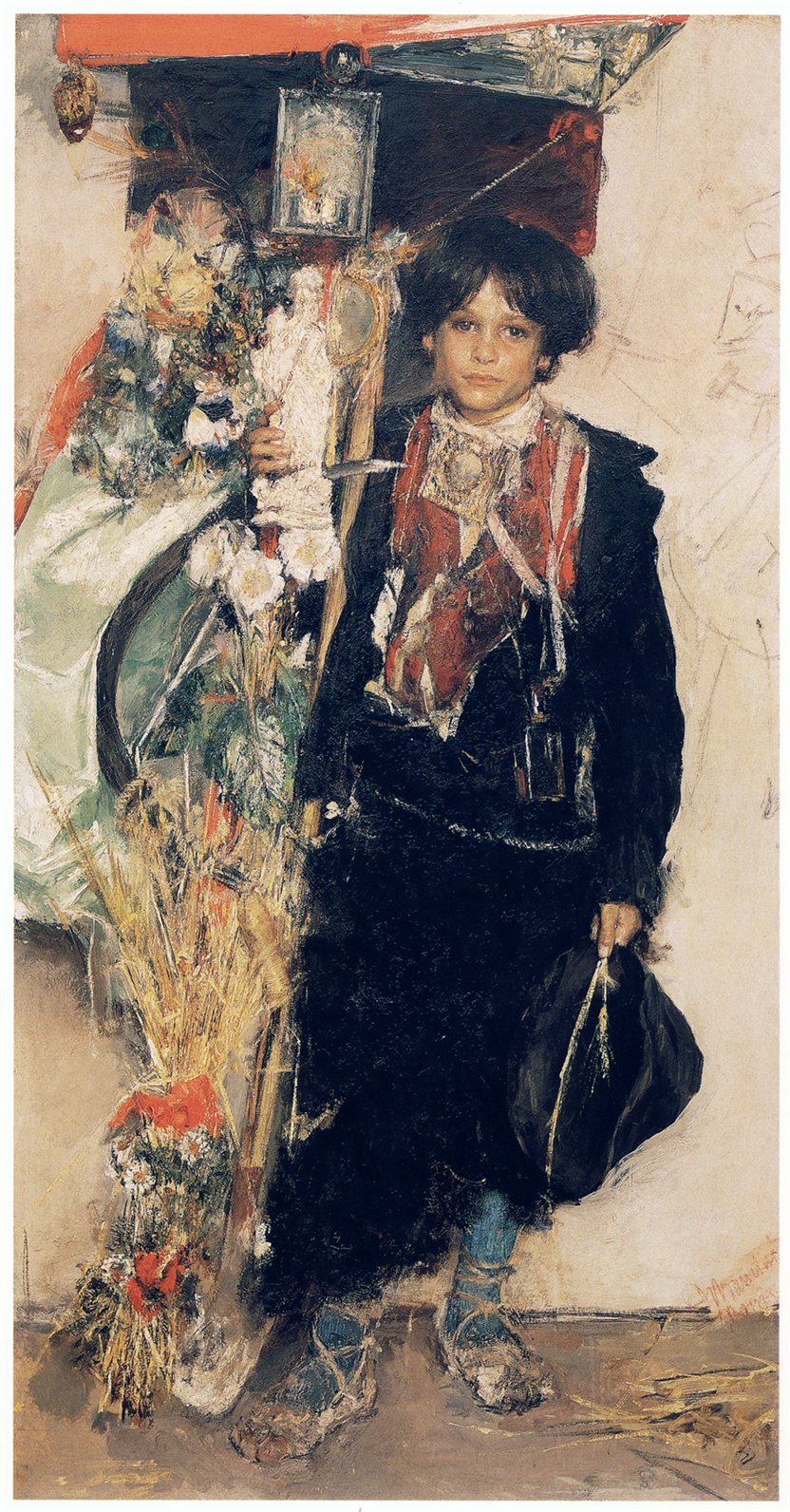 Standard Bearer of the Harvest Festival, vintage artwork by Antonio Mancini, 12x8" (A4) Poster