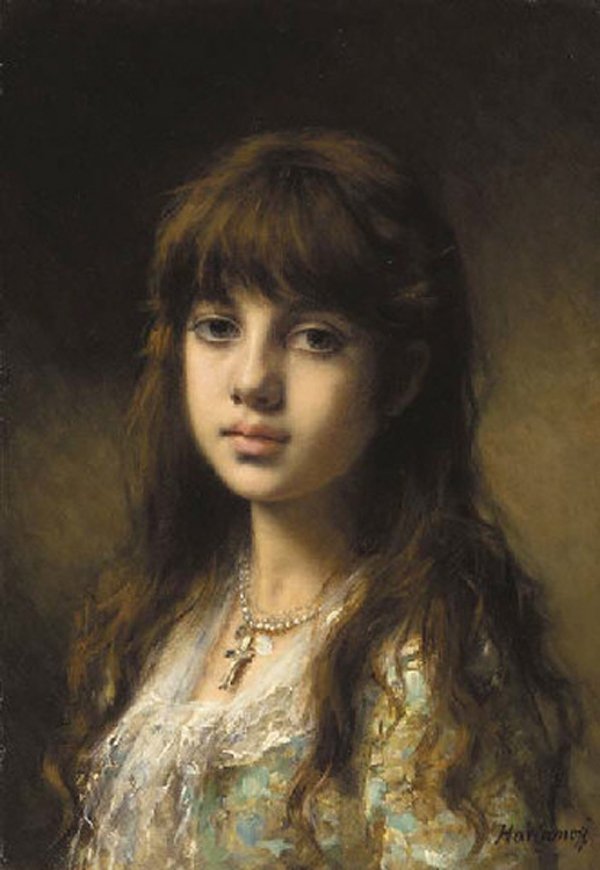 Little Girl, vintage artwork by Alexei Harlamoff, 12x8" (A4) Poster