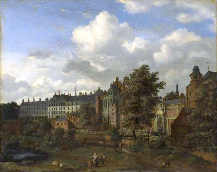 The ancient palace of the dukes of Burgundy in Brussels, vintage artwork by Adriaen van de Velde, 12x8" (A4) Poster