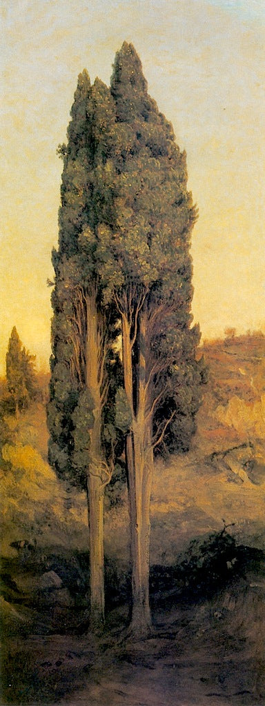 Italian Cypresses, vintage artwork by Thomas Hiram Hotchkiss, 12x8" (A4) Poster