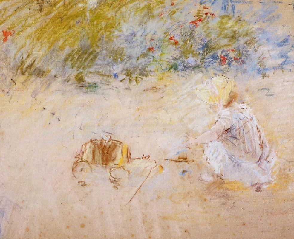 Child Playing in the Garden, vintage artwork by Berthe Morisot, 12x8" (A4) Poster