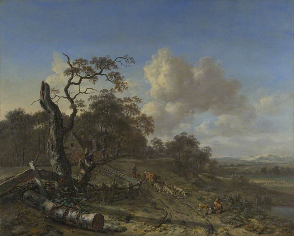 Landscape with a Dead Tree and Figure, vintage artwork by Jan Wijnants, 12x8" (A4) Poster